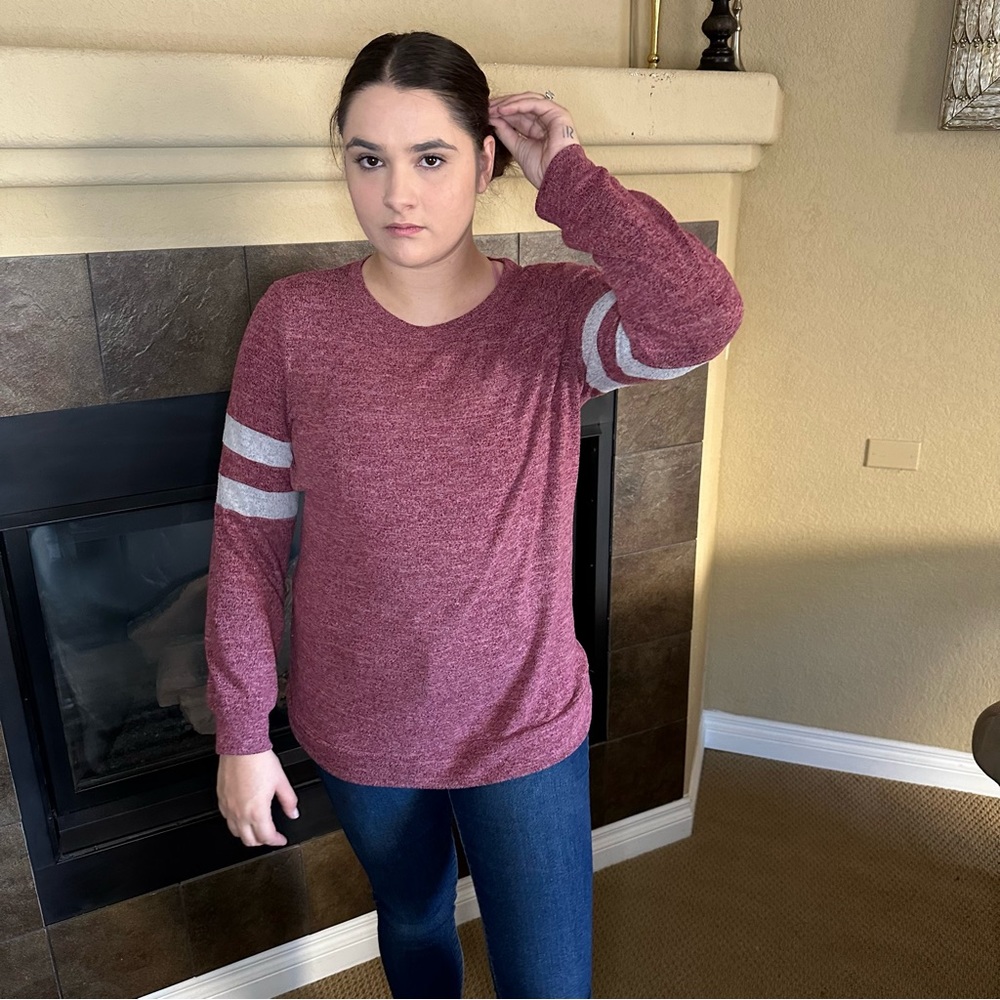 Maroon & Grey Striped Comfy Knit Sweater